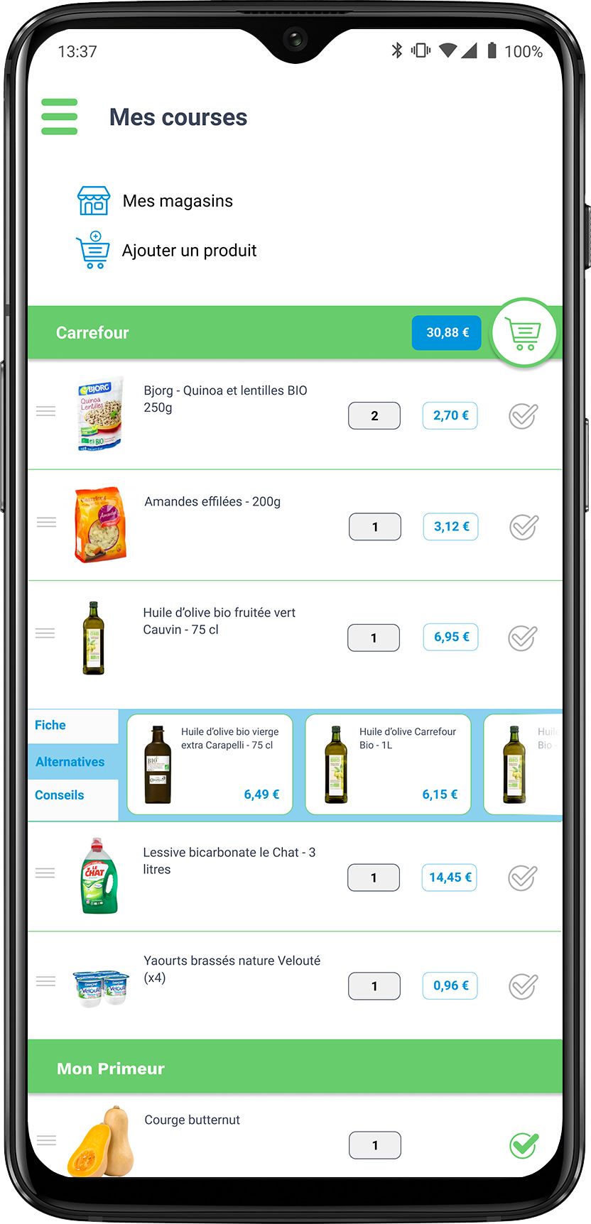 La liste de courses intelligente dans Octave avec la possibilité de faire ses courses en drive chez Carrefour